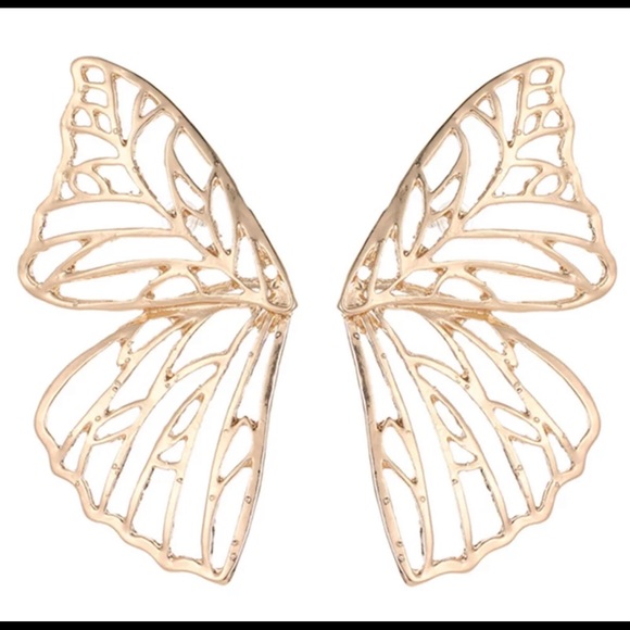 Gold Large Butterfly Wing Earrings - Picture 3 of 5